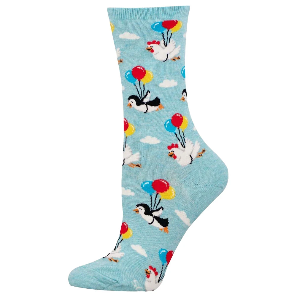 Socksmith Women's Crew Socks - Penguins and Chickens - No Fly List