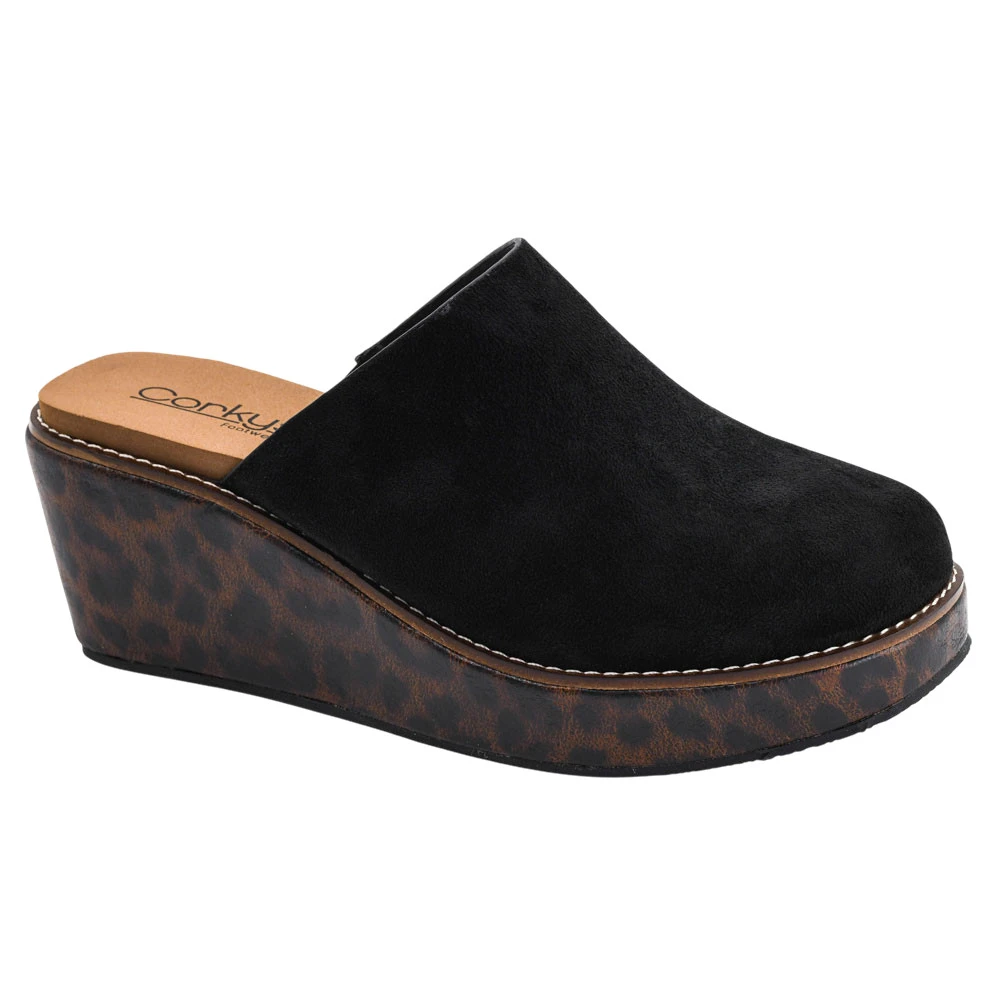 Corkys Footwear Wedge Mule - MAYBE LATER - Faux Black Suede 