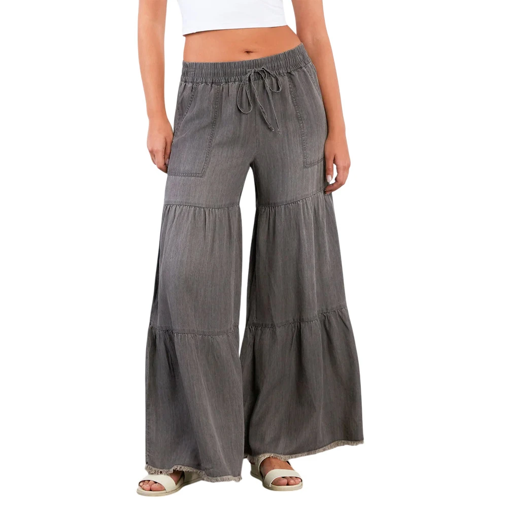 Billy T Fancy Pants - Boho Wide Leg Tiered Pant - Grey