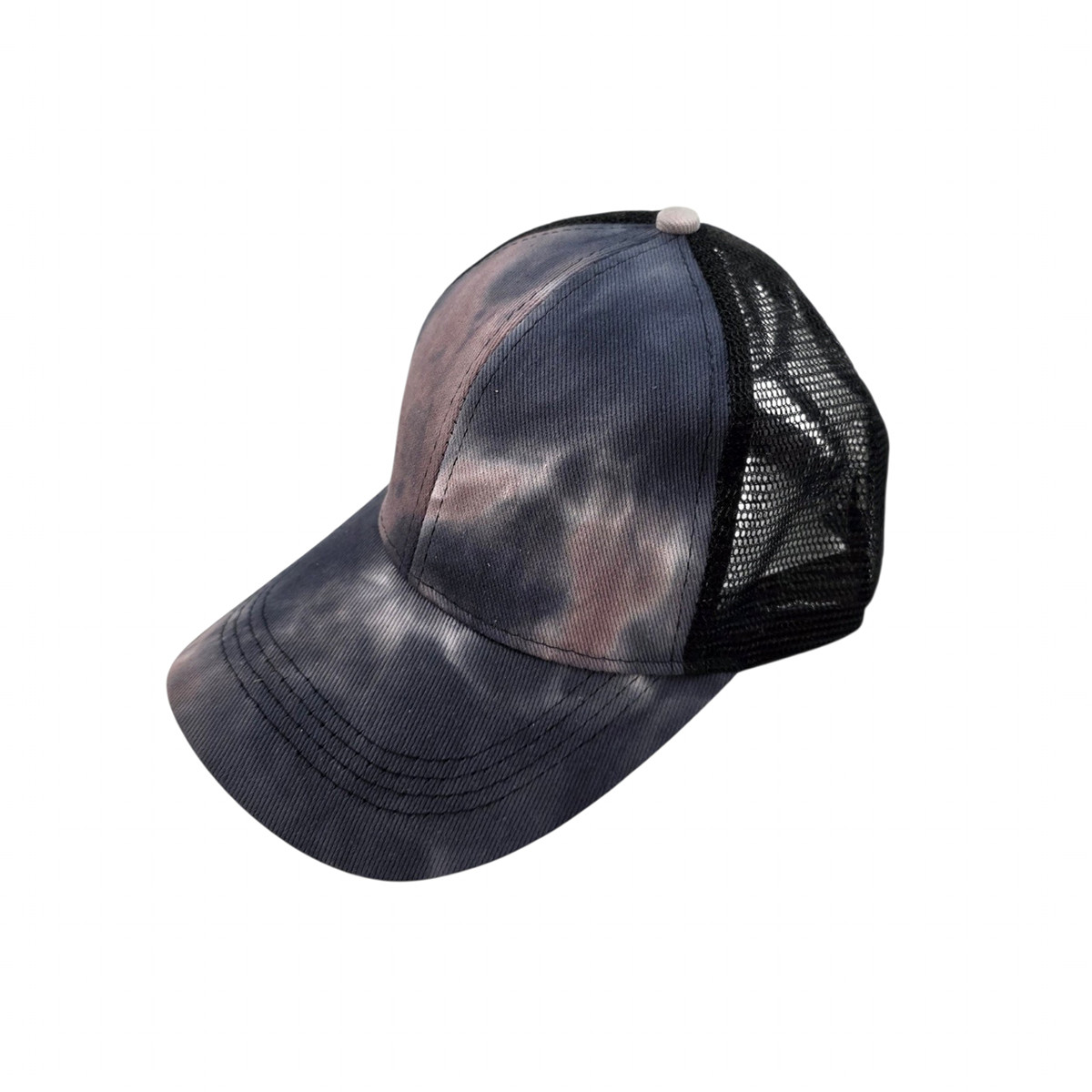 Women's Blue & Black Tie-Dye Ponytail Baseball Hat – Black Mesh
