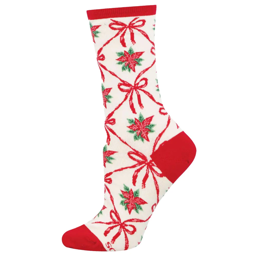 ocksmith Women's Crew Socks - Christmas Holiday - POINSETTIA DECOR