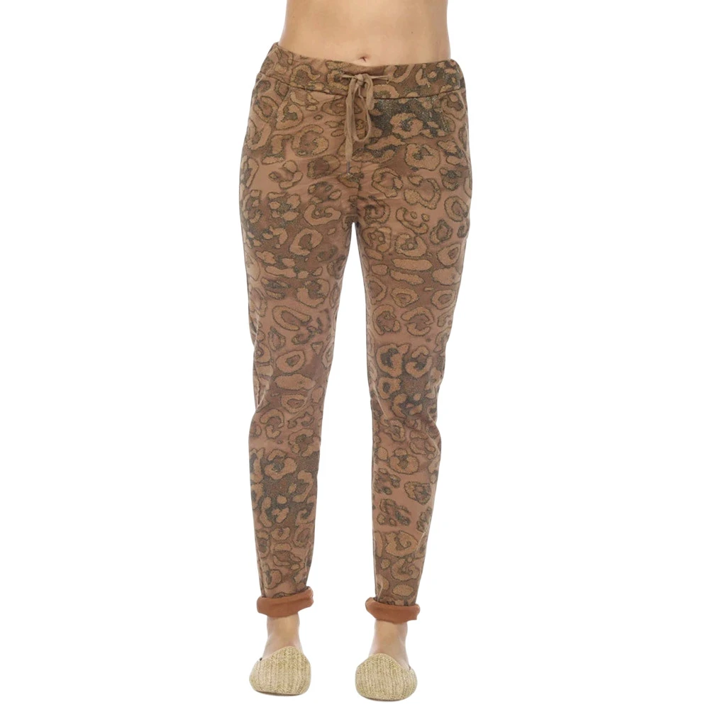 Flora Ashley - Elastic Waist Leopard Animal Print Jogger - Carmel Brown