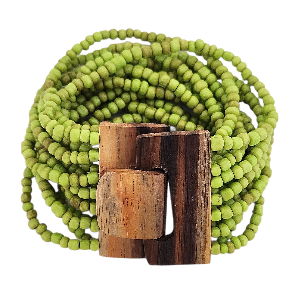 Green beaded elastic Bali bracelet. 