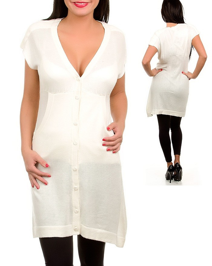 Women's Sweater Dress Off White Cap Sleeve Tunic Shirt