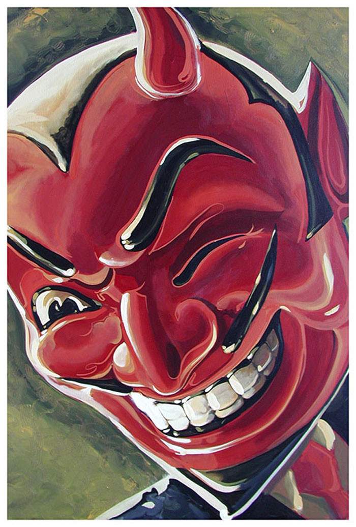 Devilish Grin by Mike Bell Tattoo Art Print Red Devil Mask