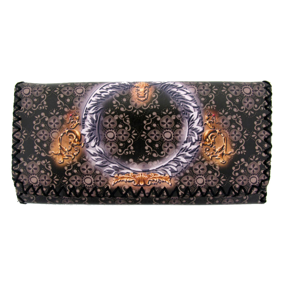 Faux leather tri fold wallet with tribal floral design.