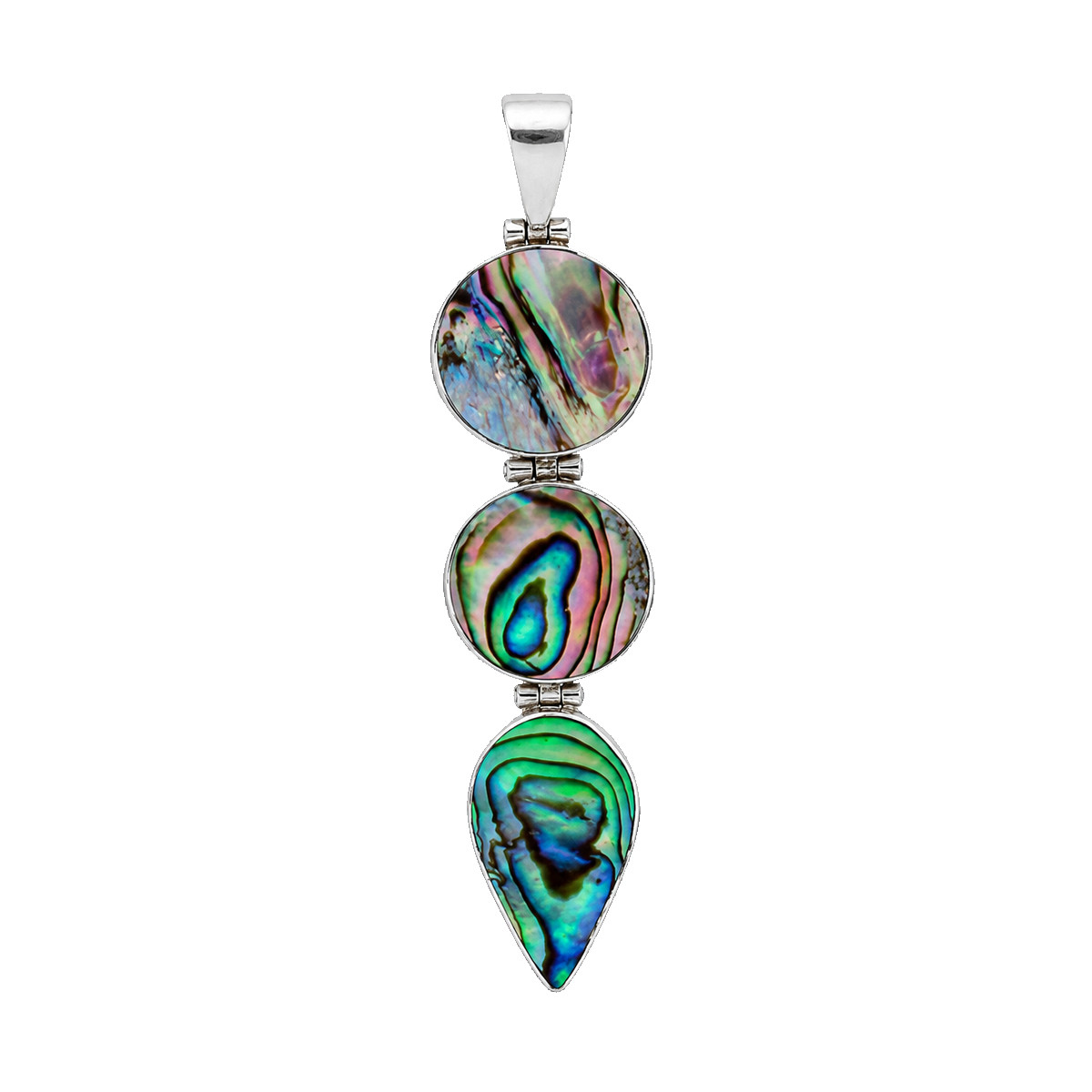 Three paua shell sterling silver pendant. 