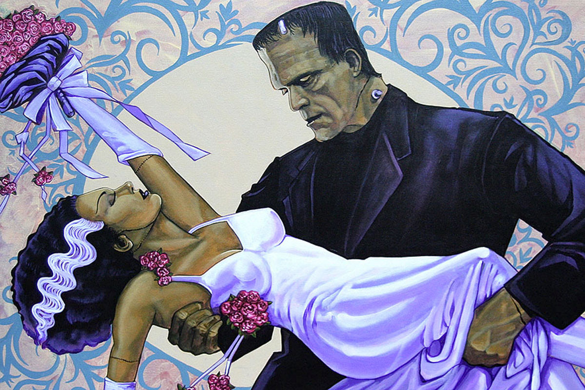 The Wedding by Mike Bell Tattoo Art Print Bride of Frankenstein