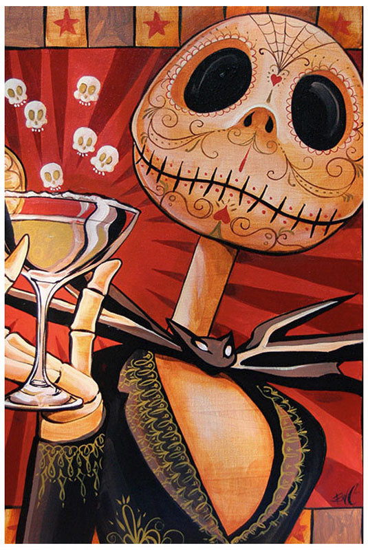 Jack Celebrates the Dead by Mike Bell Tattoo Art Print Halloween Skeleton