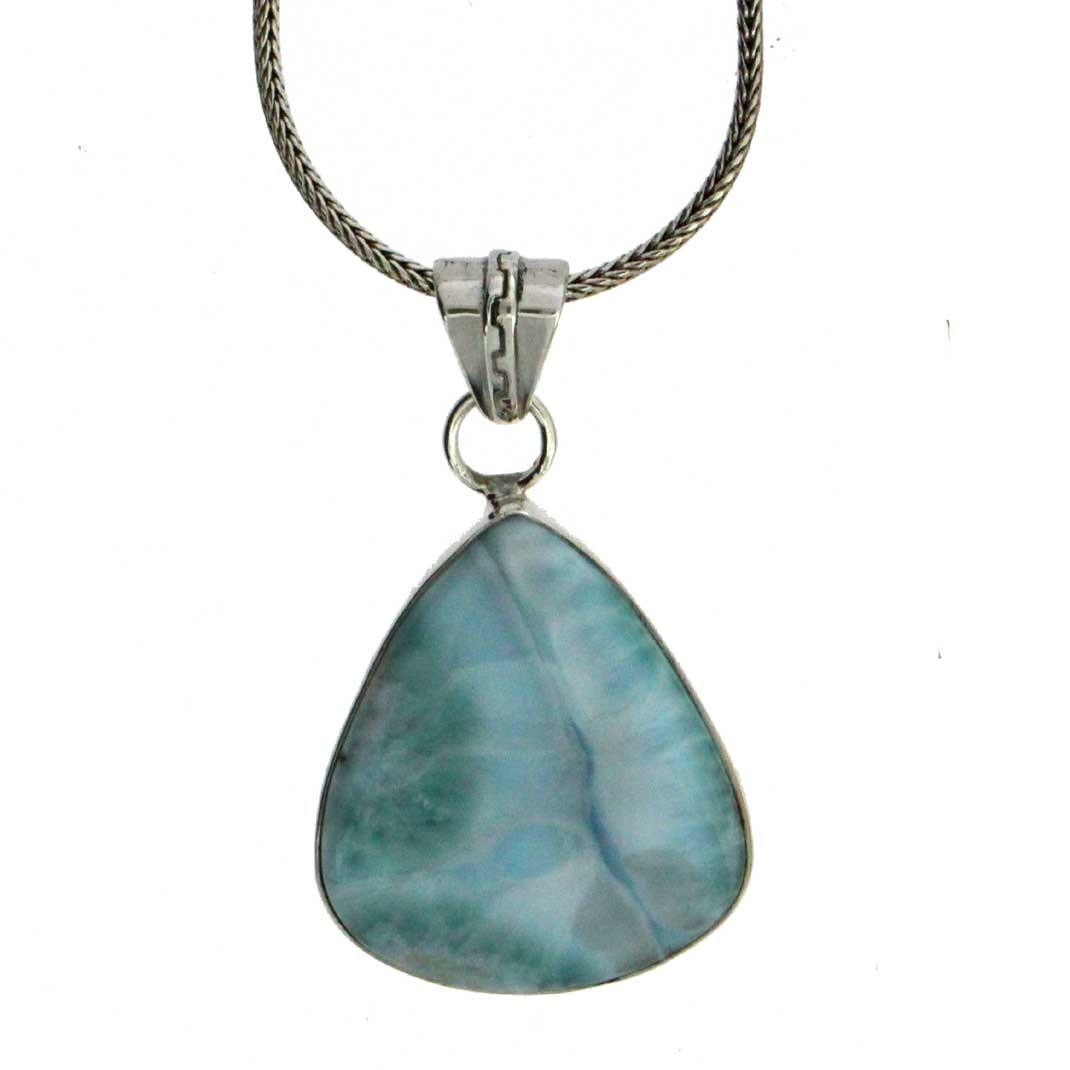 Handmade Blue Larimar Pendant Sterling Silver Jewelry Pear Shape