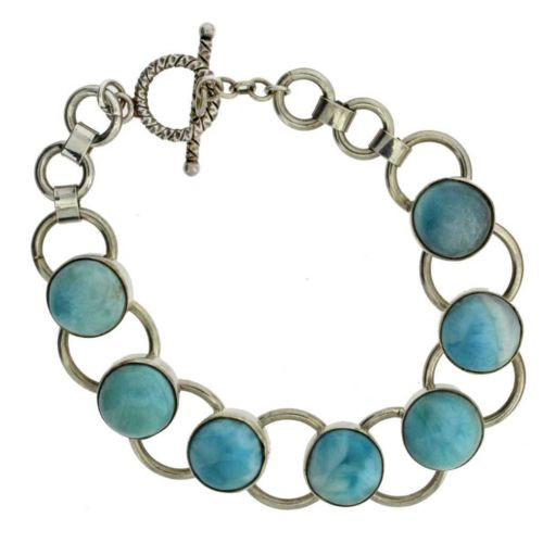Blue Larimar Bracelet Sterling Silver w Toggle Clasp