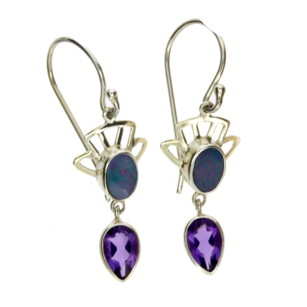 Blue Opal dangle earrings sterling silver. 