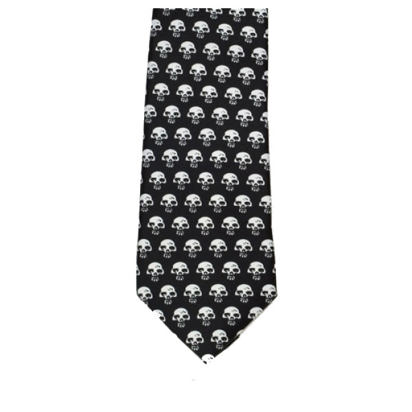 Men's Black Neck Tie with Little White Skulls Long