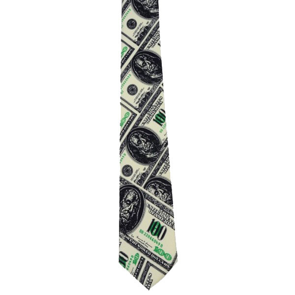 Money print neck tie with 100 dollar bills.