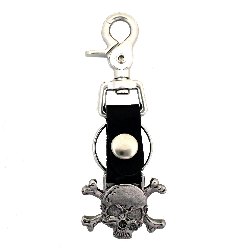 Skull and crossbones leather key chain.