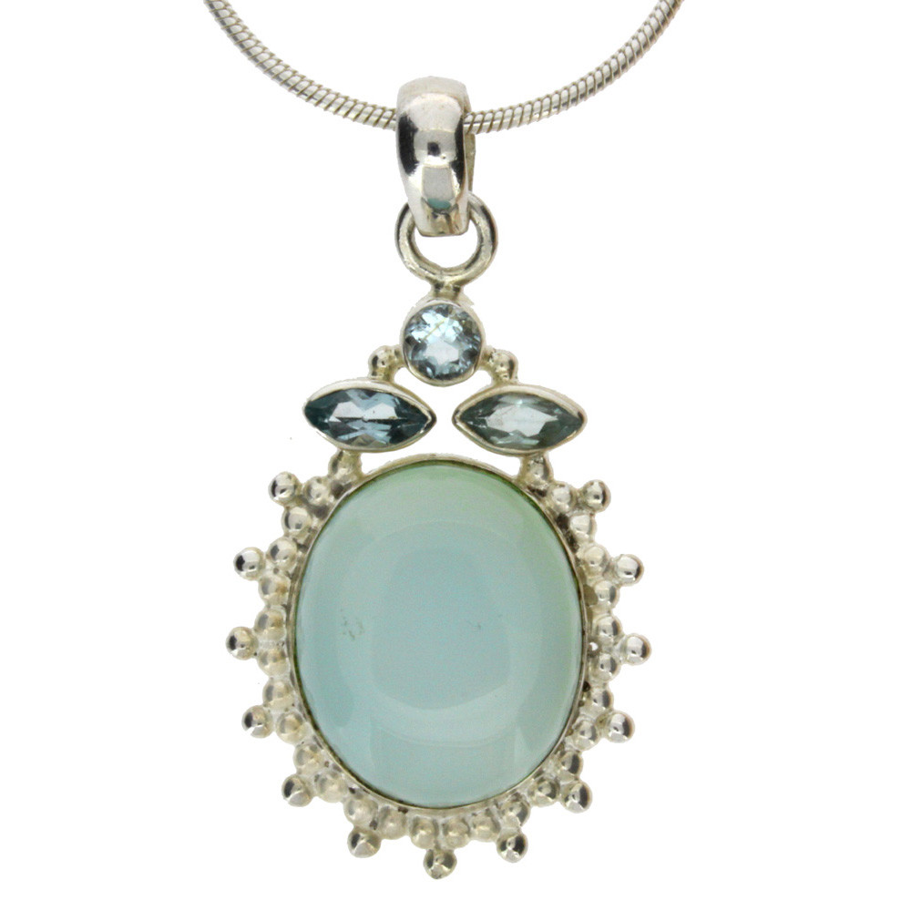Blue Chalcedony and blue Topaz sterling silver pendant.