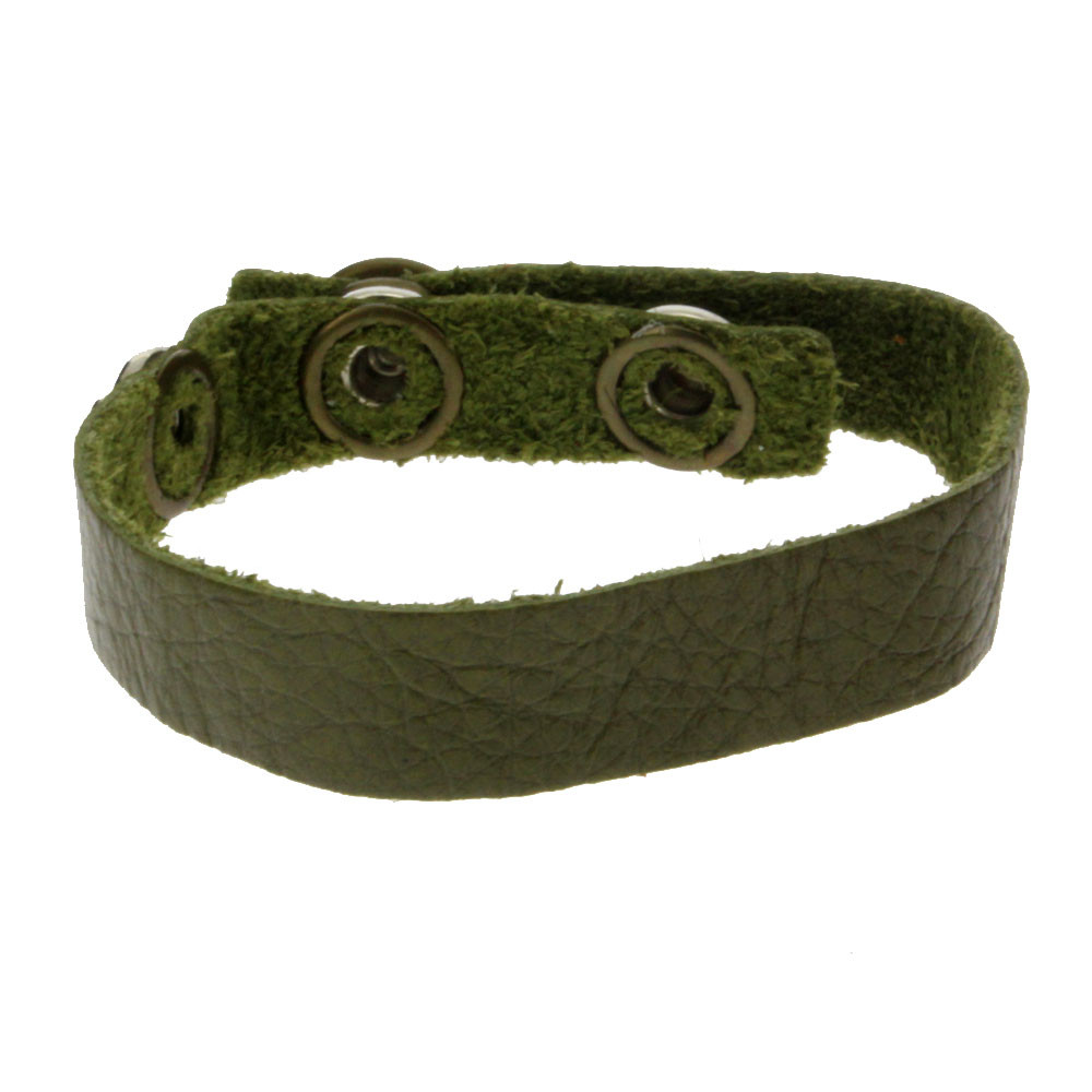 Green leather cuff bracelet.