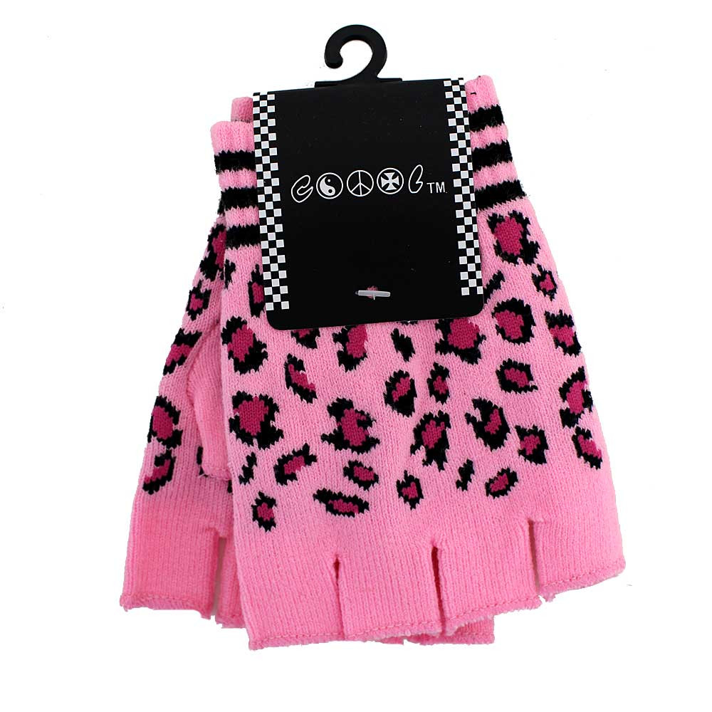 Pink leopard fingerless gloves.