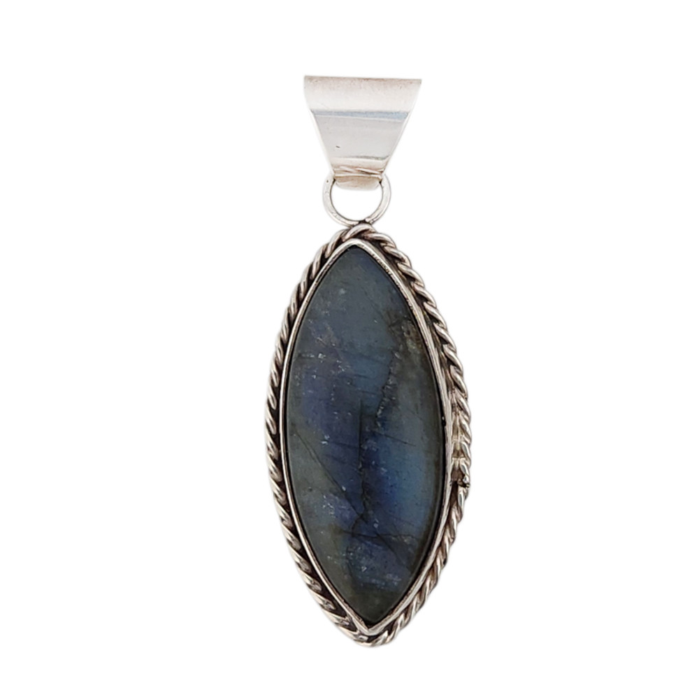Handmade Labradorite sterling silver marquise shaped pendant. 