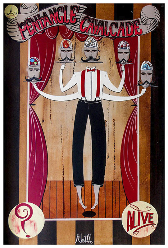 A Pentangle Cavalcade by Mcbiff Fine Art Print Retro Carnival Freakshow