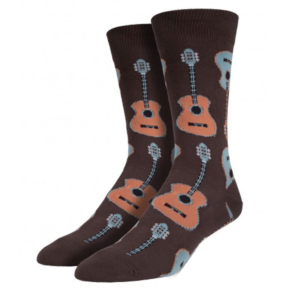 Socksmith Men's Crew Socks Guitars Brown