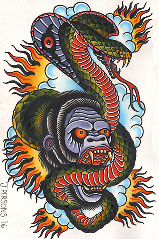 Gorilla Cobra by Josh Persons Traditional Style Fine Art Print