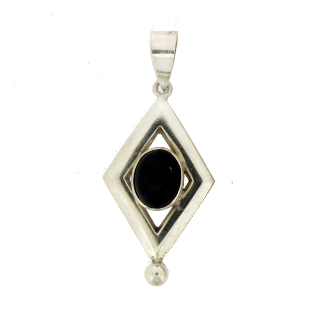 Oval Cabochon Stone Black Onyx Sterling Silver Pendant