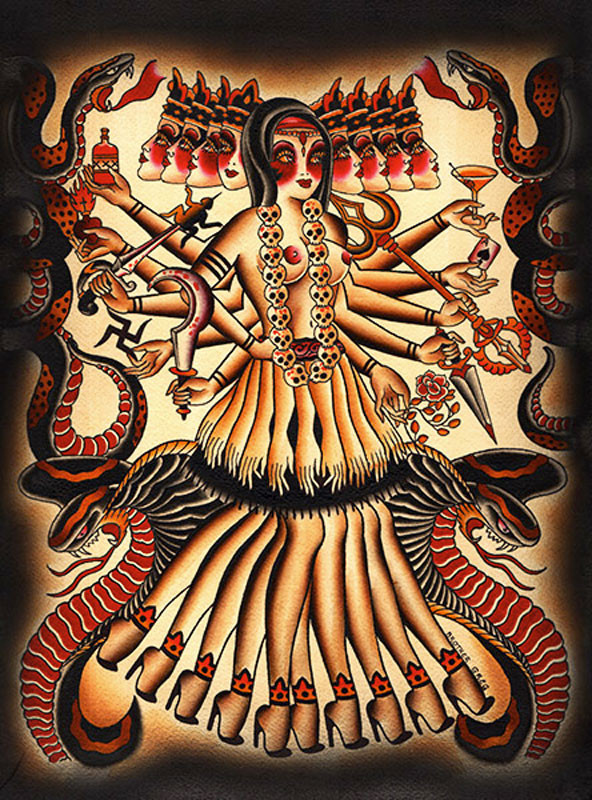 Kali by Brother Greg Canvas Giclee Art Print American Traditional Hindu Goddess