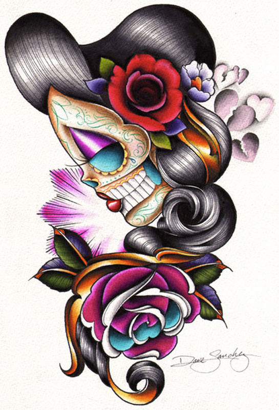 Sad Girl by Dave Sanchez Canvas Giclee Art Print Day of the Dead Sugar Skull