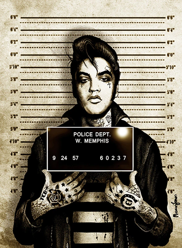 Mr. Las Vegas Elvis Presley Mugshot by Marcus Jones Screaming Demons Canvas Giclee Art Print