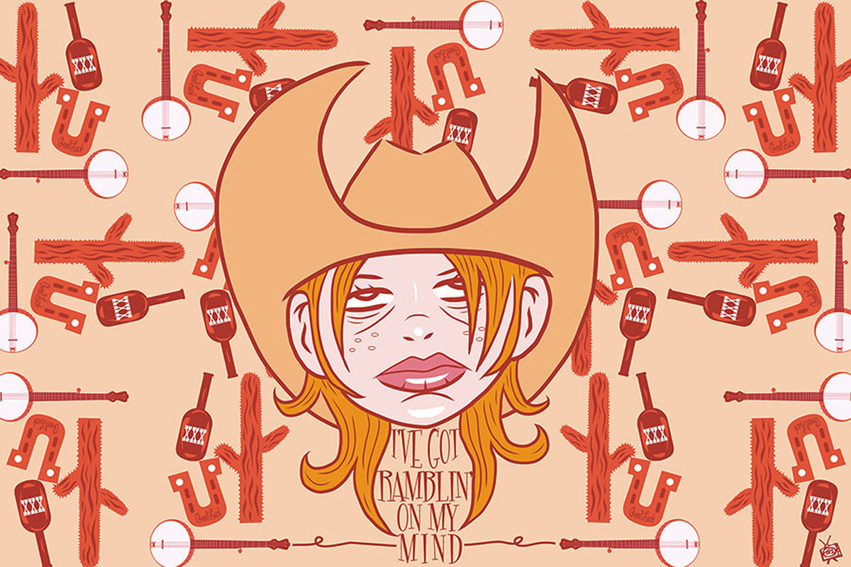 Ramblin' On My Mind Rockabilly Cowgirl by Tom Vadakan Tattoo Fine Art Print