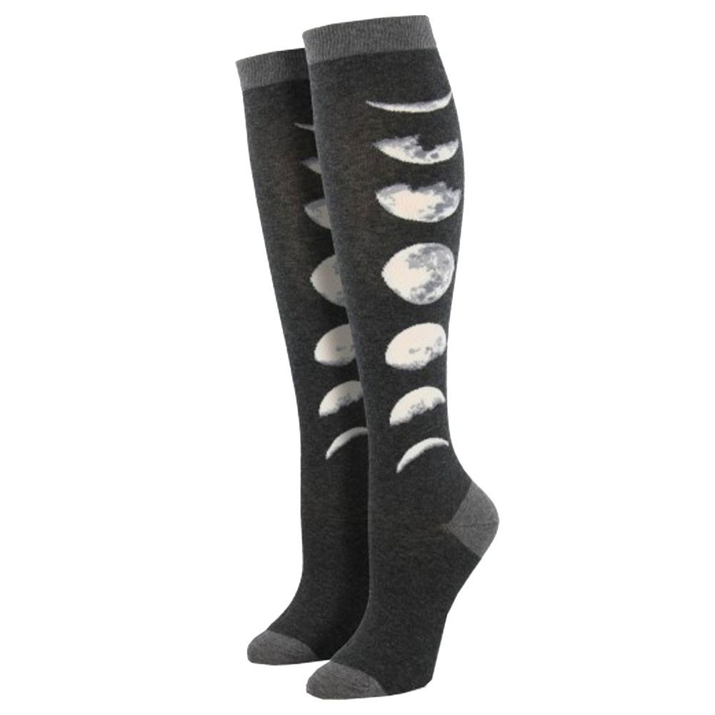 Women's Knee High Socks Just A Phase Moon Lunar Cycle Charcoal