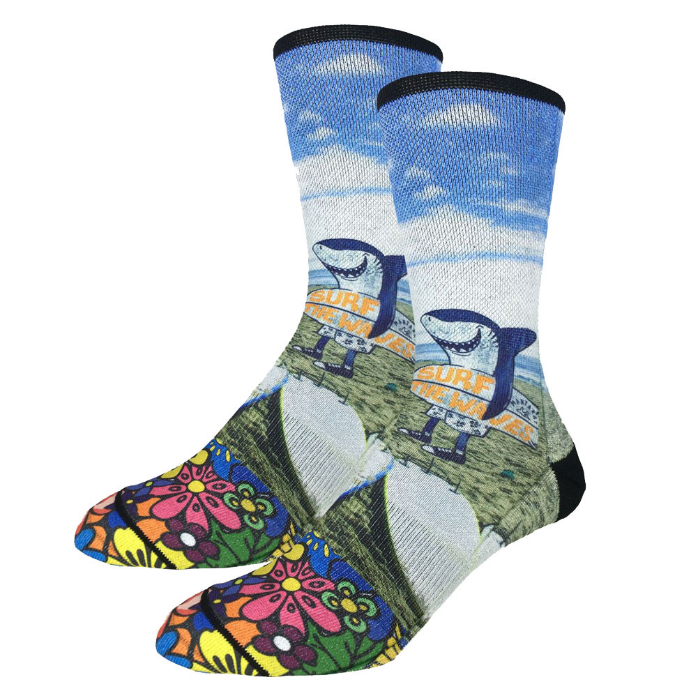 Men's Crew Socks Surfing Shark On The Beach Active Footwear
