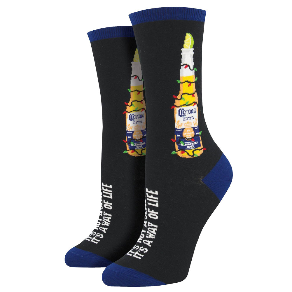 Women's Crew Socks Coronavidad Holiday Christmas Lights Corona Beer Bottle