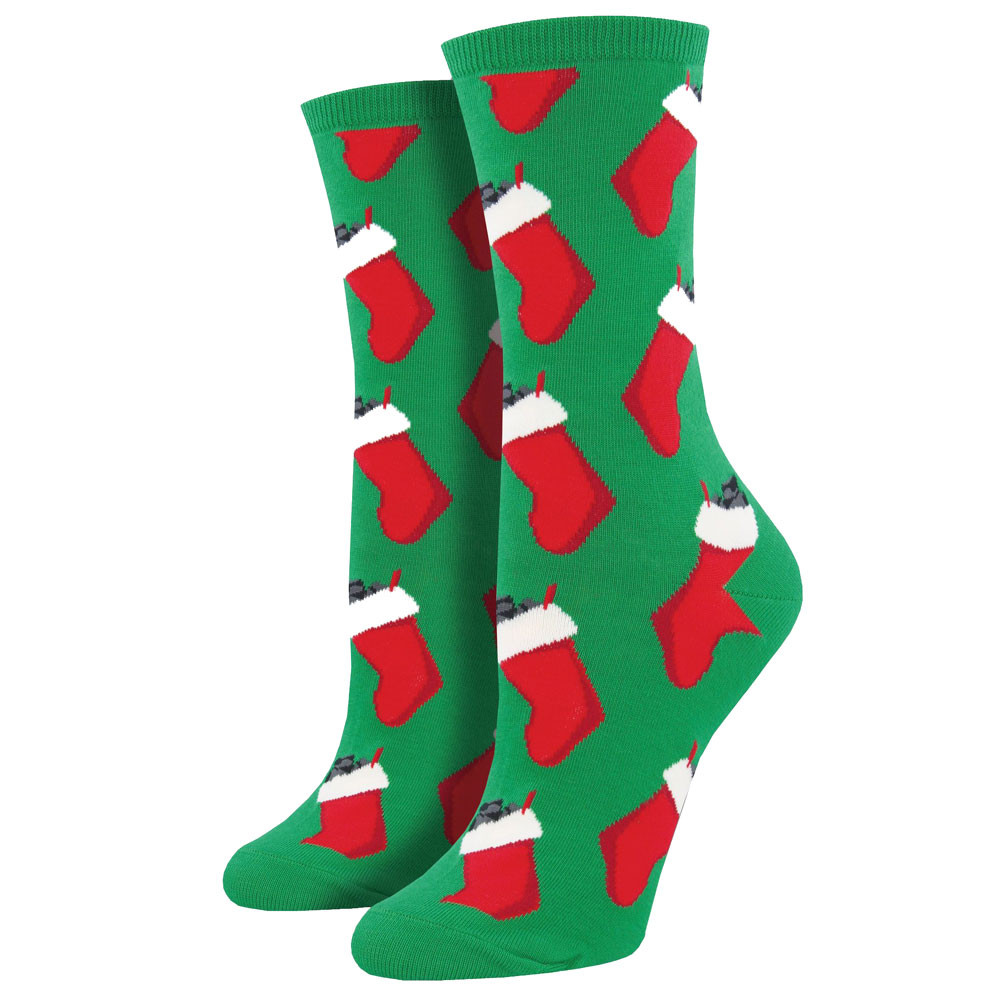 Women's Crew Socks Christmas Coal Holiday Footwear Green