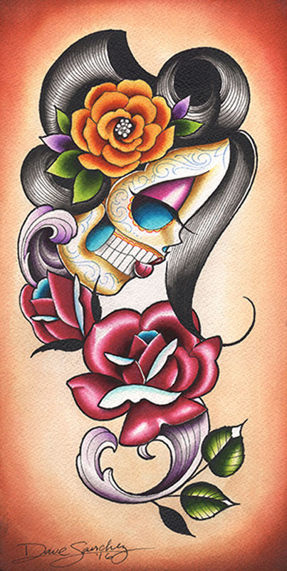Sanchez Autumn Rose by Dave Sanchez Canvas Giclee Tattoo Art Print Sugar Skull