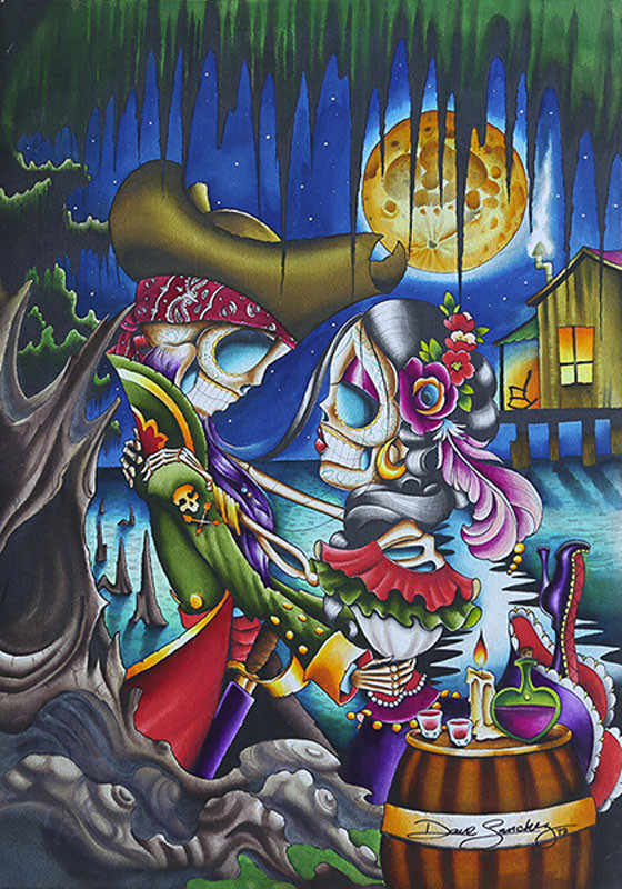 Pirates by Dave Sanchez Canvas Giclee Tattoo Art Print Sugar Skull