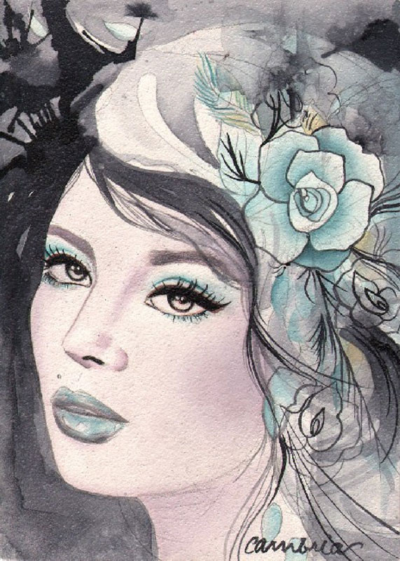 Winter by Cambria Canvas Giclee Tattoo Art Print Beautiful Woman