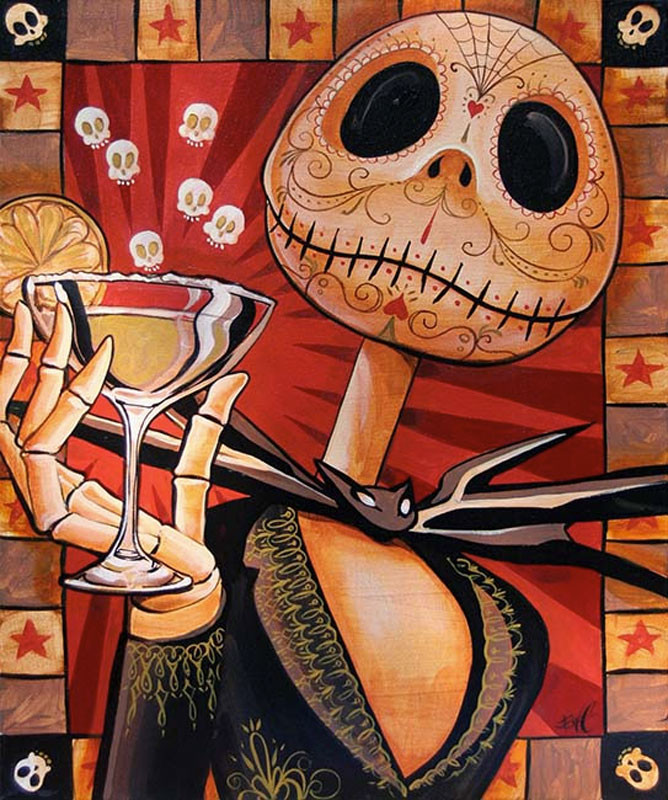 Jack Celebrates the Dead by Mike Bell Canvas Giclee Tattoo Art Print Skellington