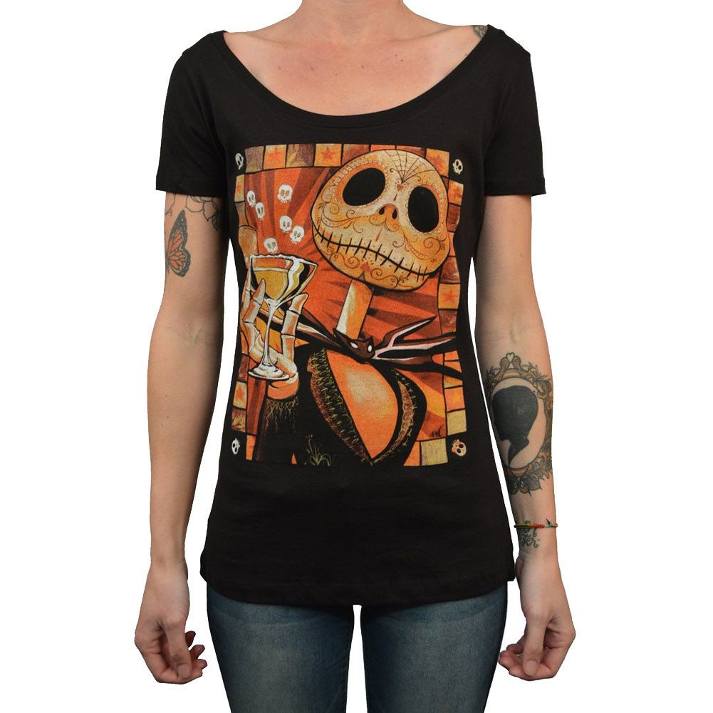 Jack Celebrates the Dead by Mike Bell Women's Tattoo Art Scoop Neck Tee Shirt