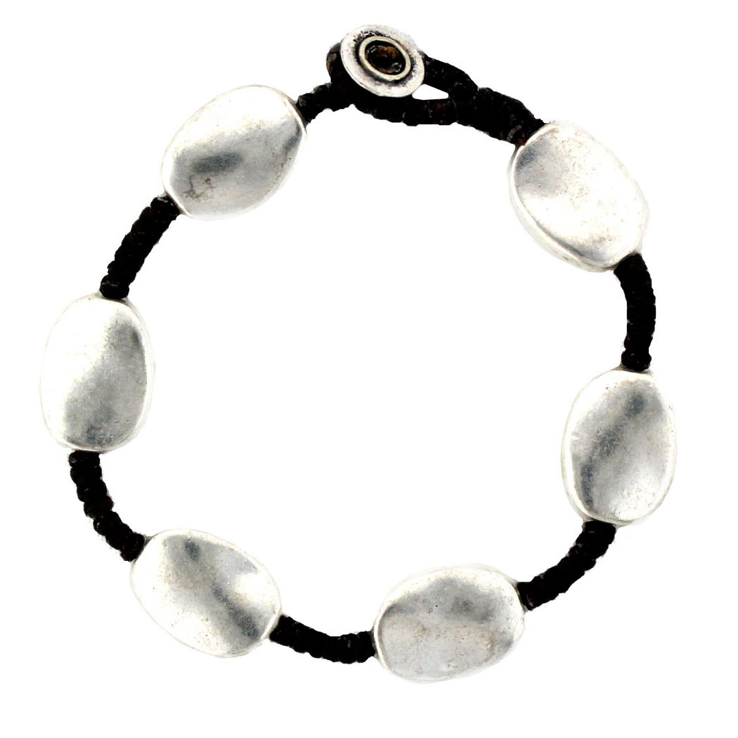 Oval Silver Alloy Bracelet Wrist Jewelry Waxed Linen Wristband