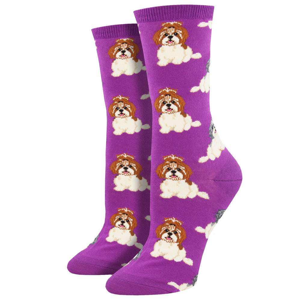 Women's Crew Socks I Shih Tzu Not Puppy Dogs Purple