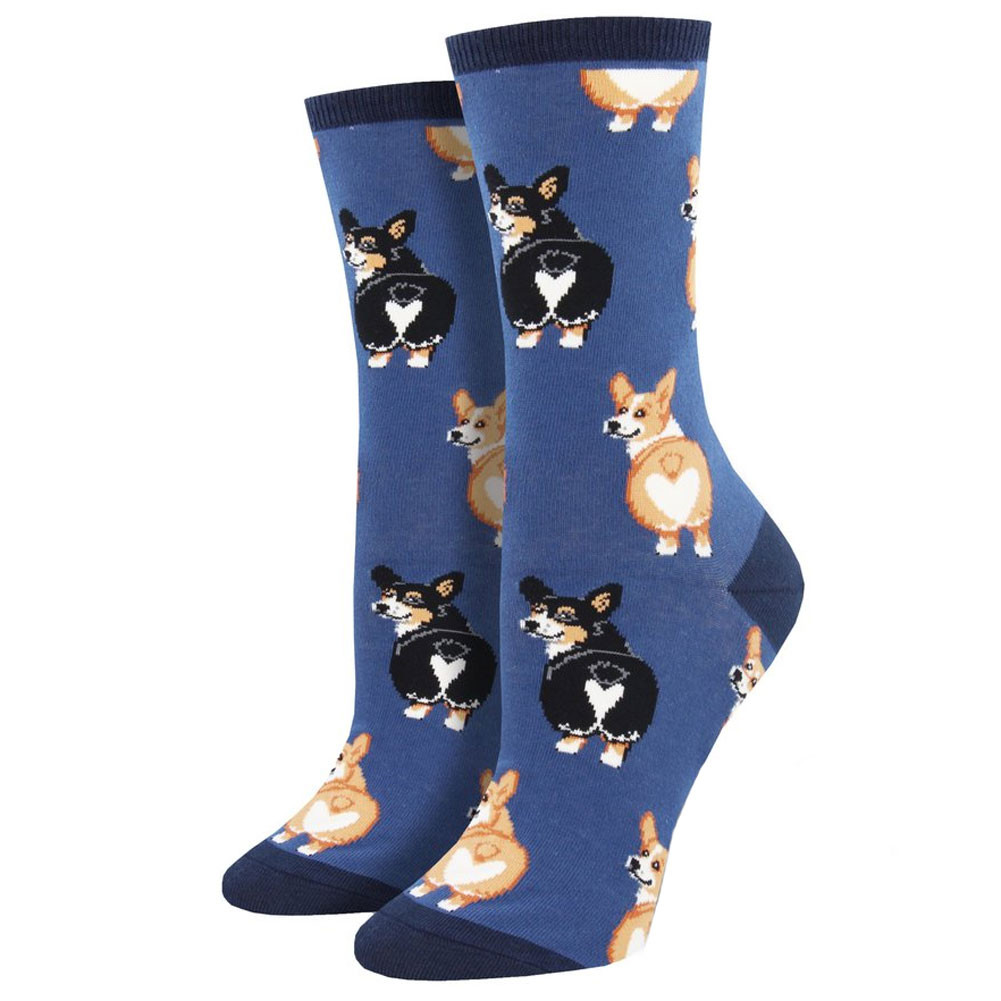 Women's Crew Socks Corgi Butt Puppy Dogs Blue