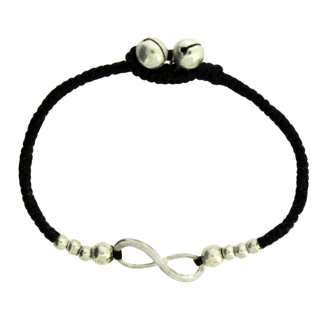 Infinity Design Silver Alloy Bracelet Wrist Jewelry Waxed Linen Wristband