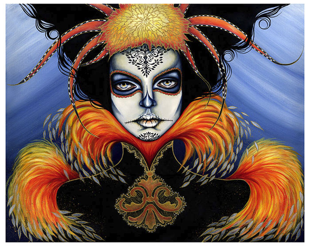 Say No More by Cat Ashworth Tattoo Art Print Sugar Skull Mask