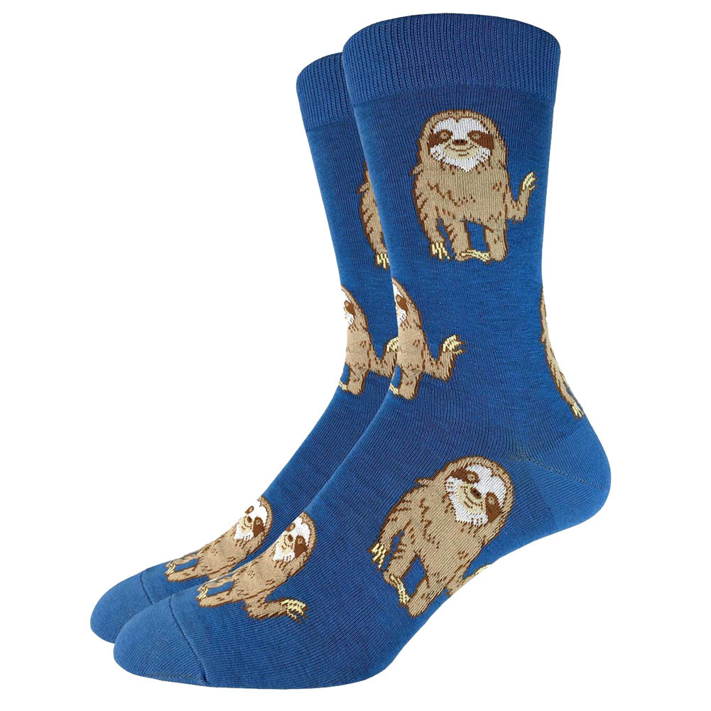 Men's Crew Socks Sloth Three Toed Mammal Blue
