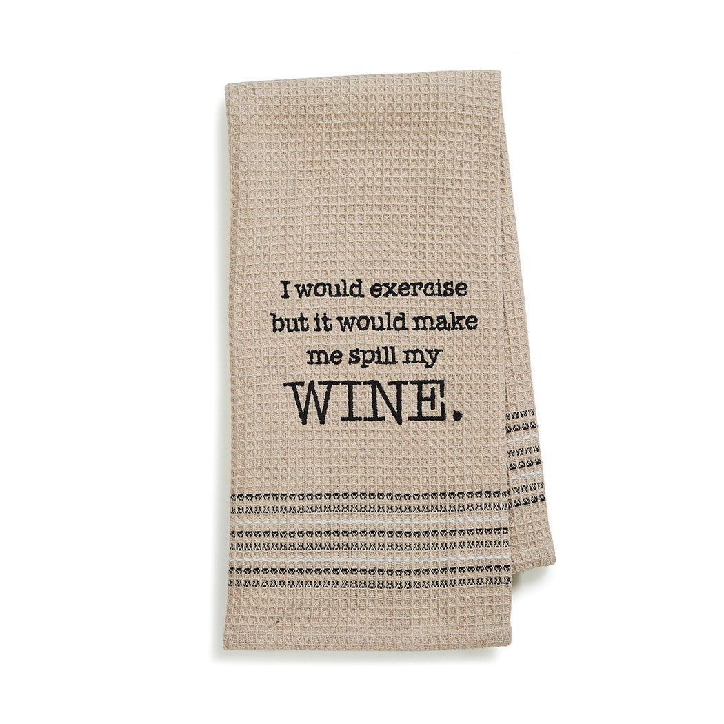 Wine Funny Novelty Cotton Dishtowel Tan