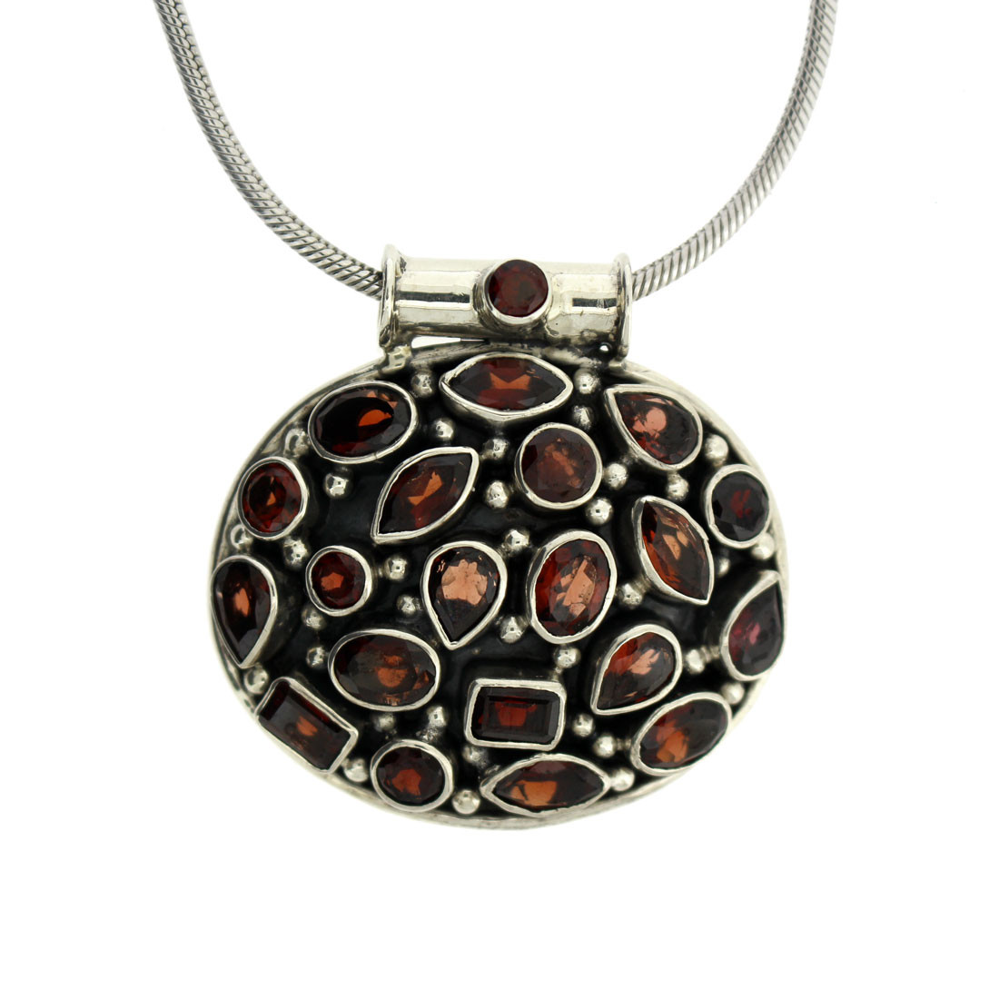 Large Red Garnet Pendant Sterling Silver Jewelry