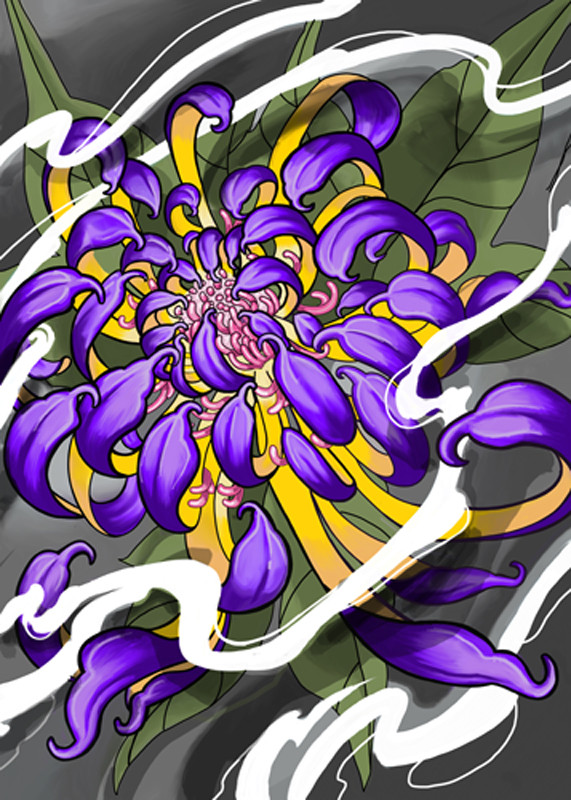 Purple Chrysanthemum Flower by Paul Gobet Canvas Giclee Tattoo Art Print