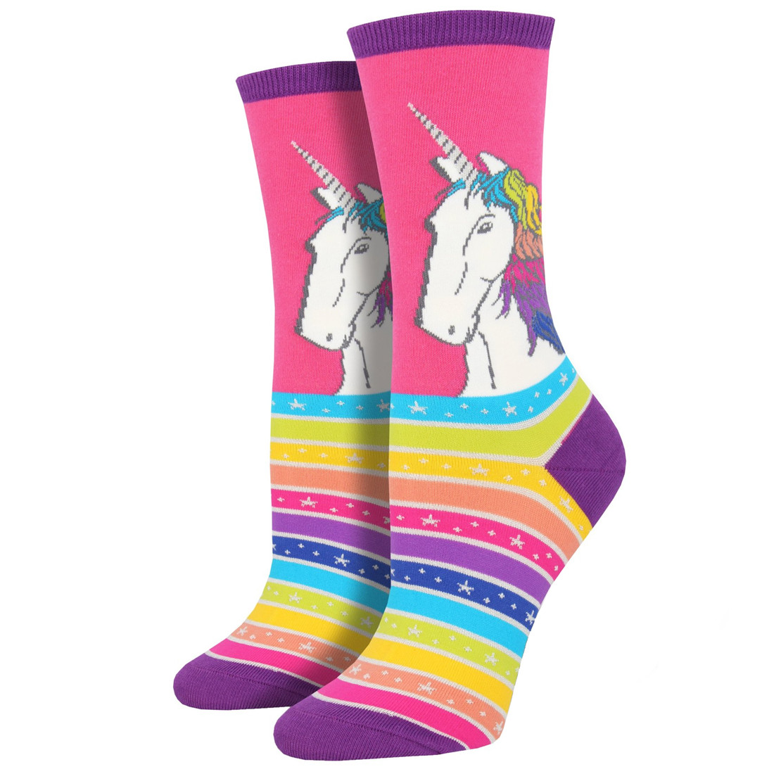 Women's Crew Socks Unicorn Rainbow Hair Don't Care Pink